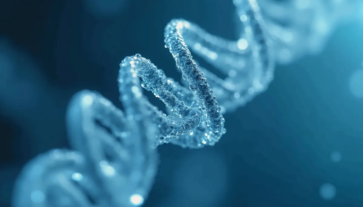 Close-up view of a DNA strand in a laboratory setting