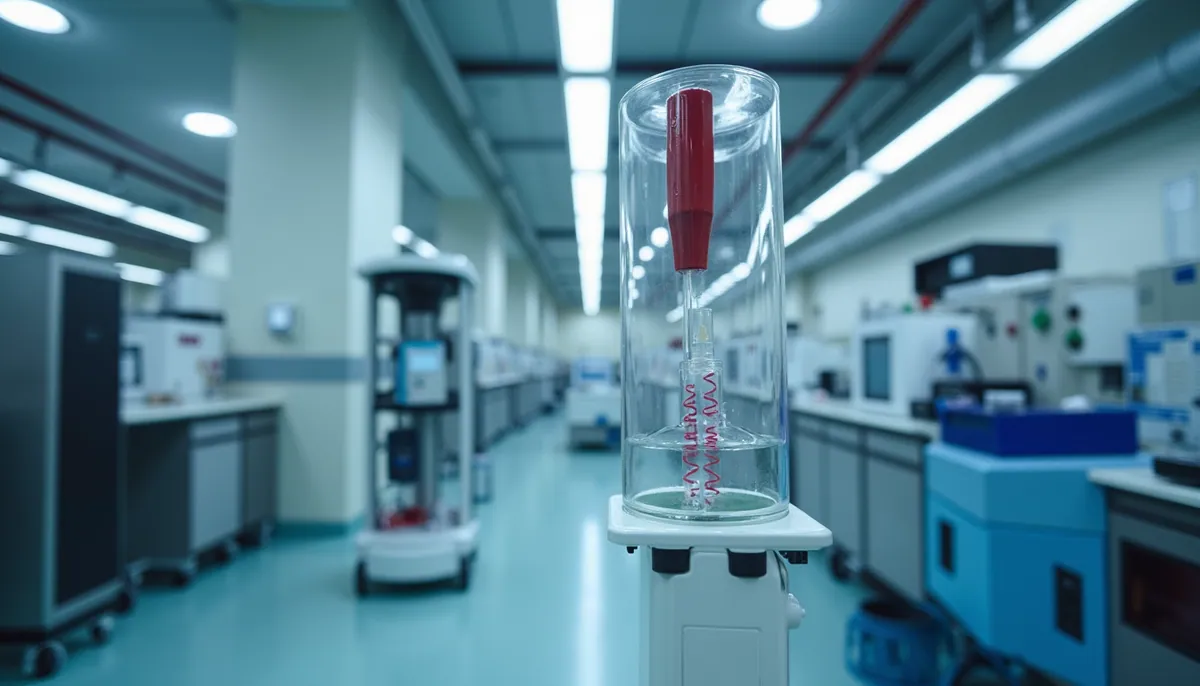 Close-up view of advanced biopharmaceutical equipment in a lab