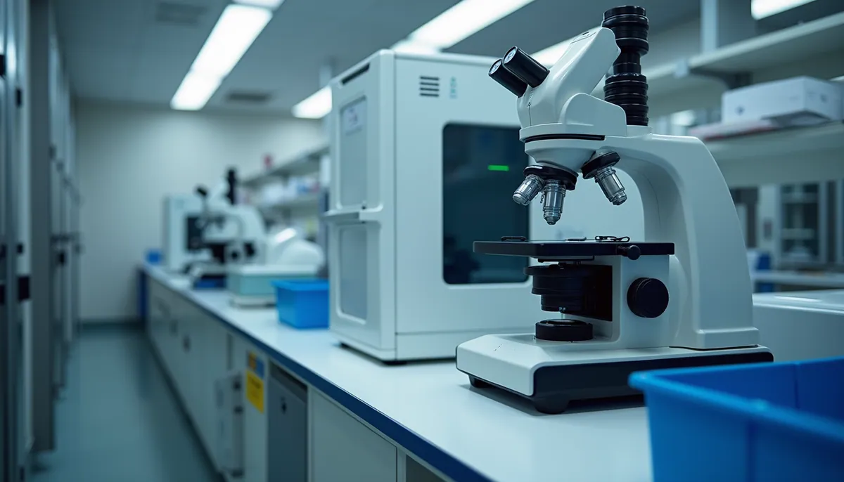 High angle view of a laboratory setup with DNA sequencing equipment