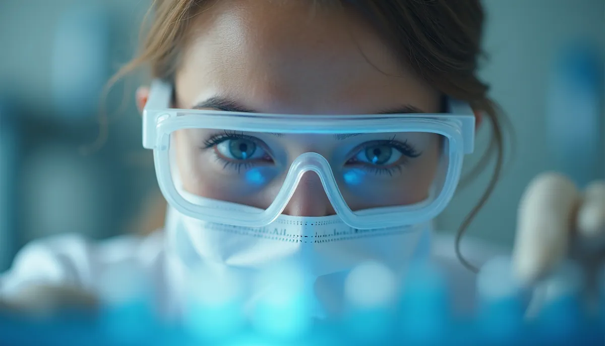 Eye-level view of a lab researcher examining genetic samples
